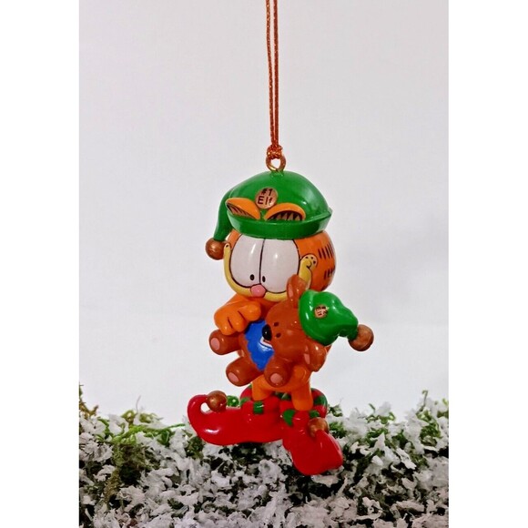 Christmas Elf Garfield 1996 PAWS Jim Davis Trim-A-Tree Ornament (stand not inc.) - Picture 2 of 6